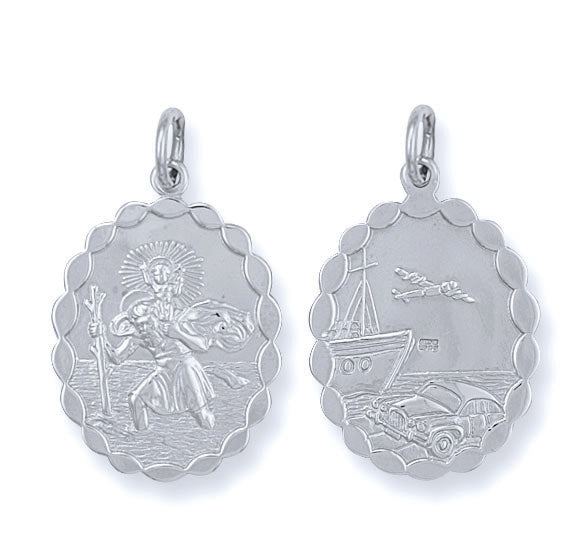 925 Sterling Silver Double Sided Oval St Christopher Pendant with Chain