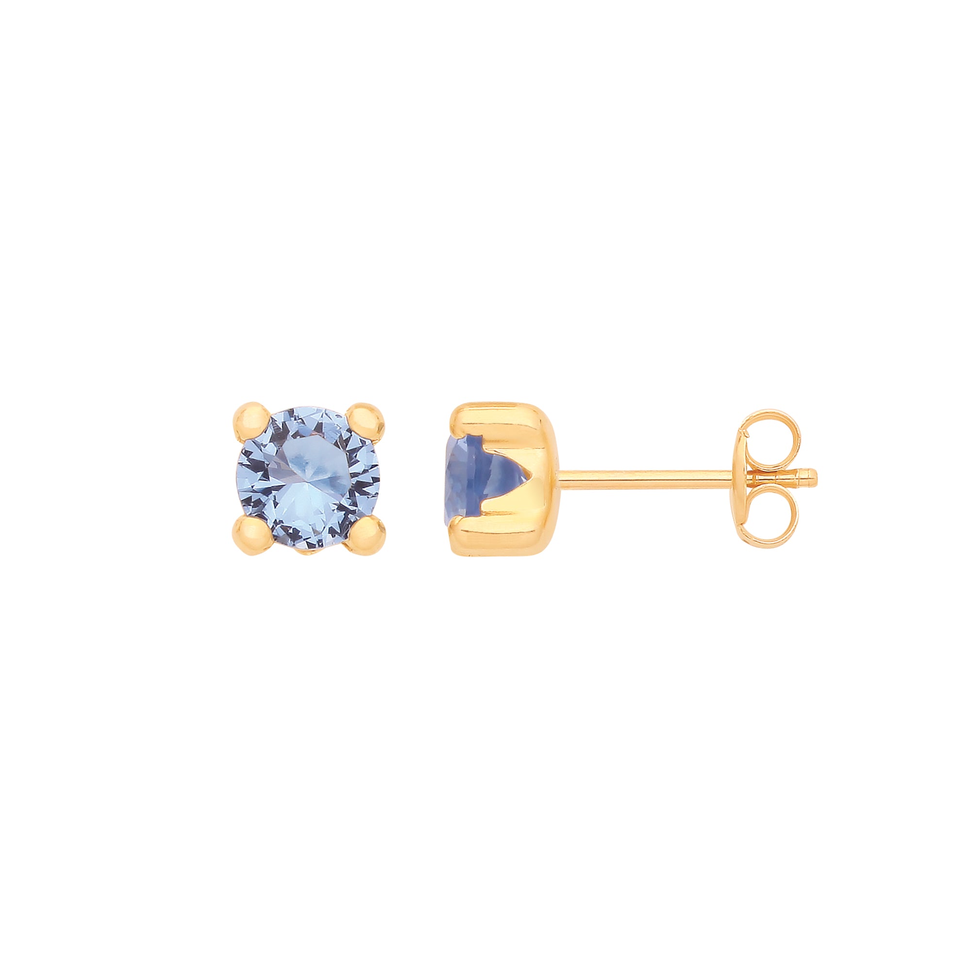 9ct Yellow Gold Round 5mm Blue Cubic Zirconia Stud