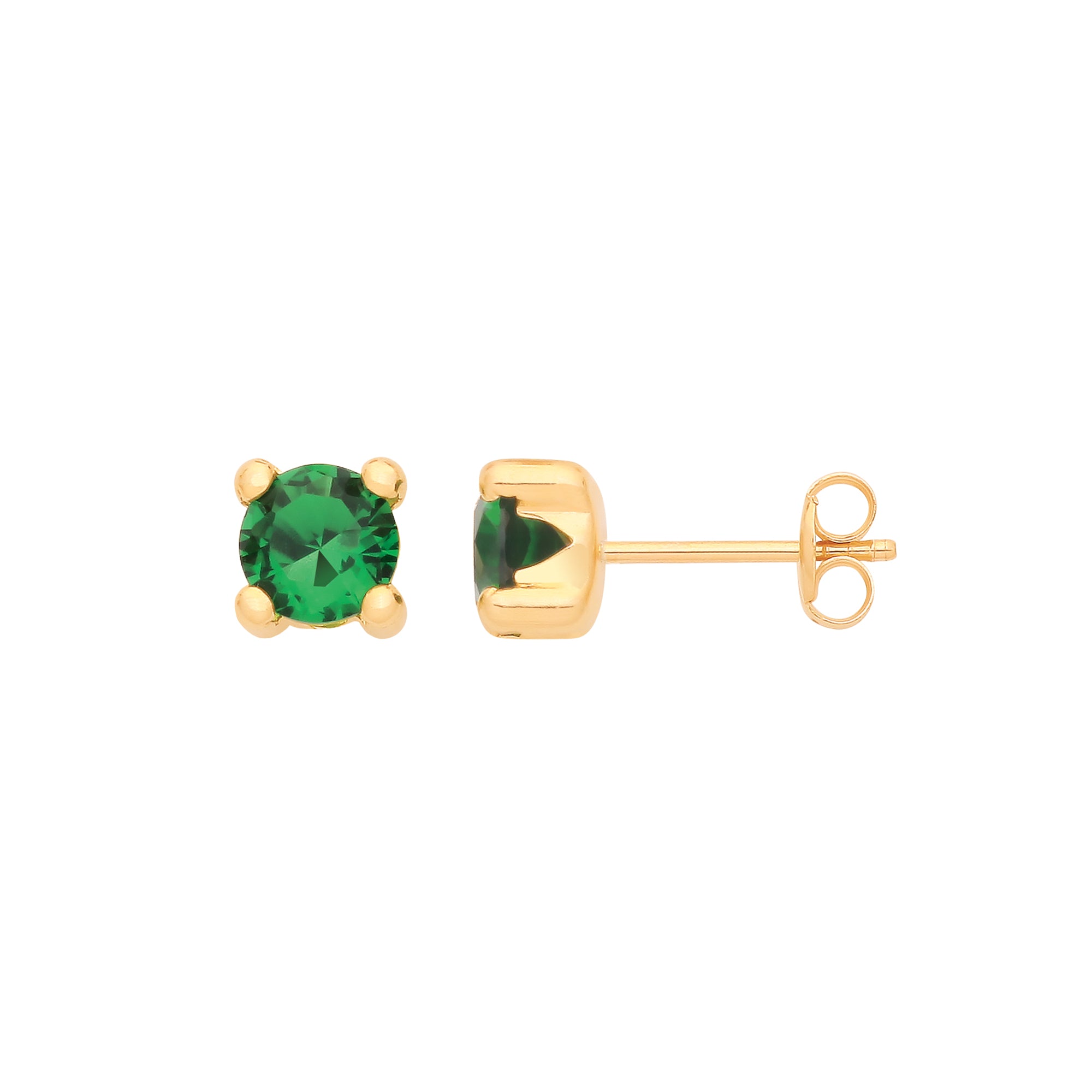 9ct Yellow Gold Round 5mm Green Cubic Zirconia Stud