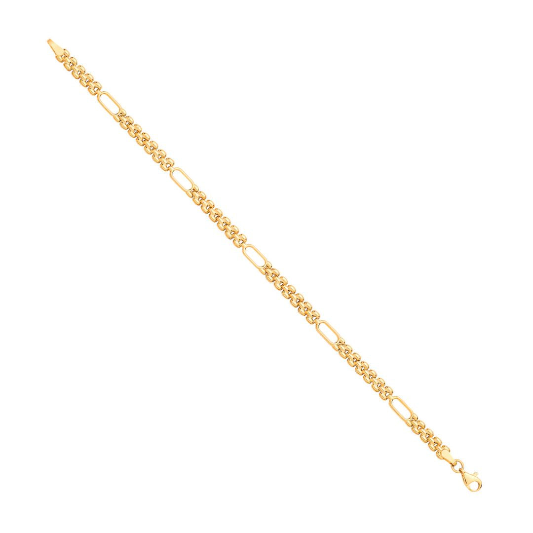 9ct Yellow Gold Panther & Plain Oval Link Ladies Bracelet