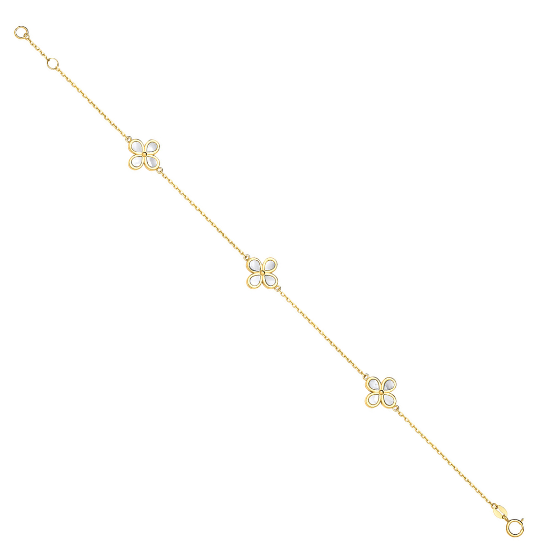 9ct Yellow Gold Mother of Pearl Flower Ladies Bracelet
