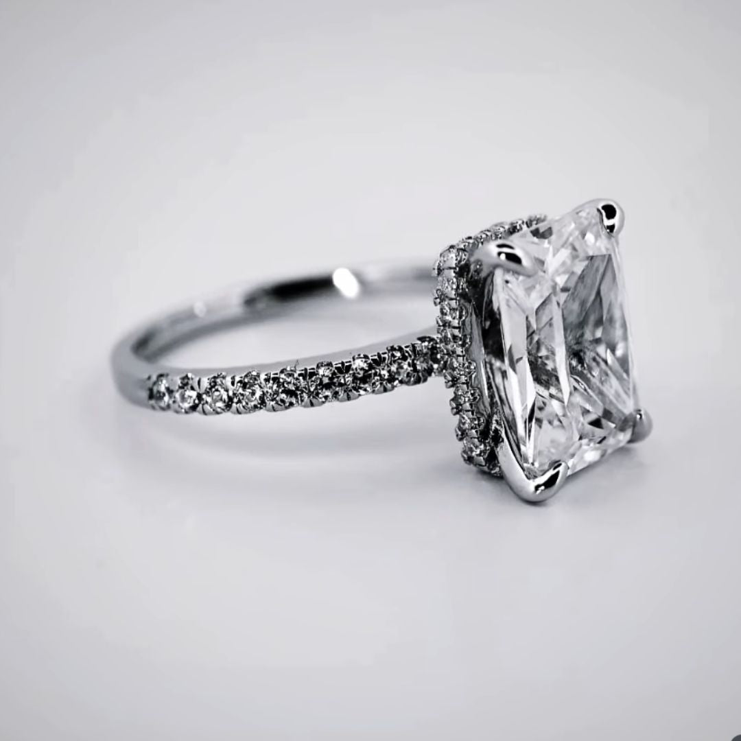 925 Sterling Silver Large Emerald Cut Cz Dress Ring