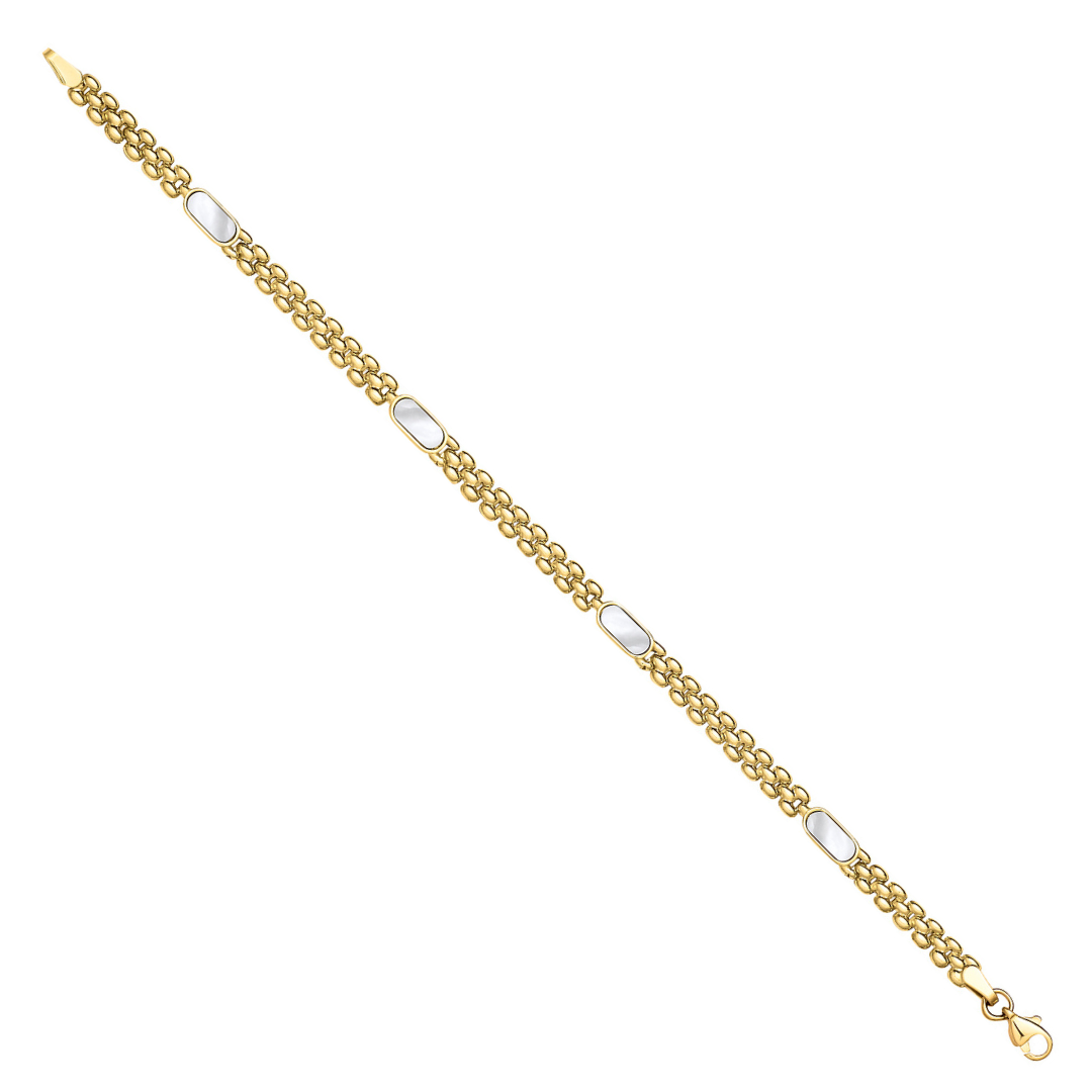 9ct Yellow Gold Oval Mother of Pearl Panther Link Ladies Bracelet