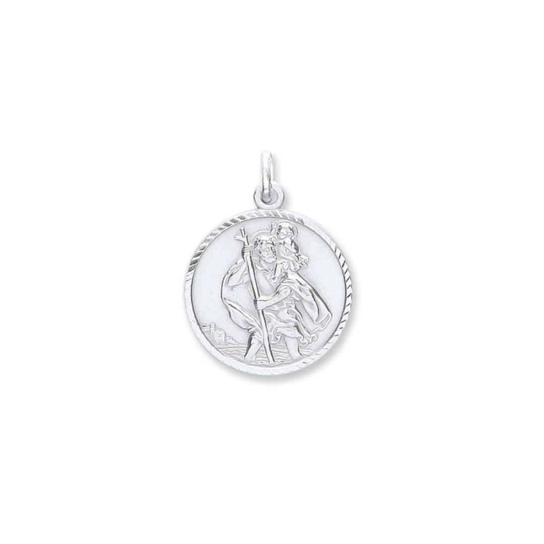 925 Sterling Silver St Christopher Diamond Cut, Plain Back Pendant with chain