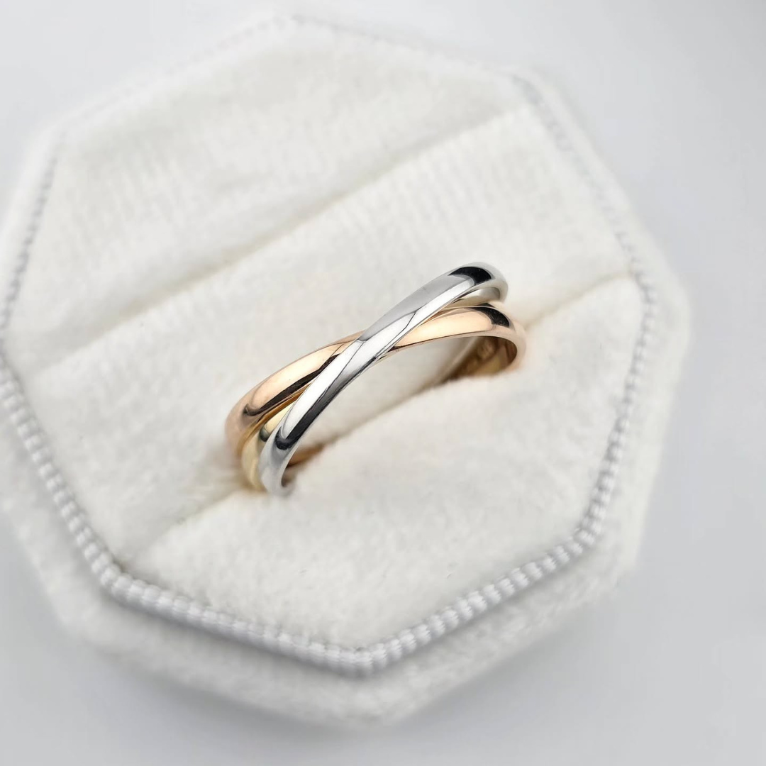 9ct Yellow White & Rose Gold 2mm Russian Wedding Band