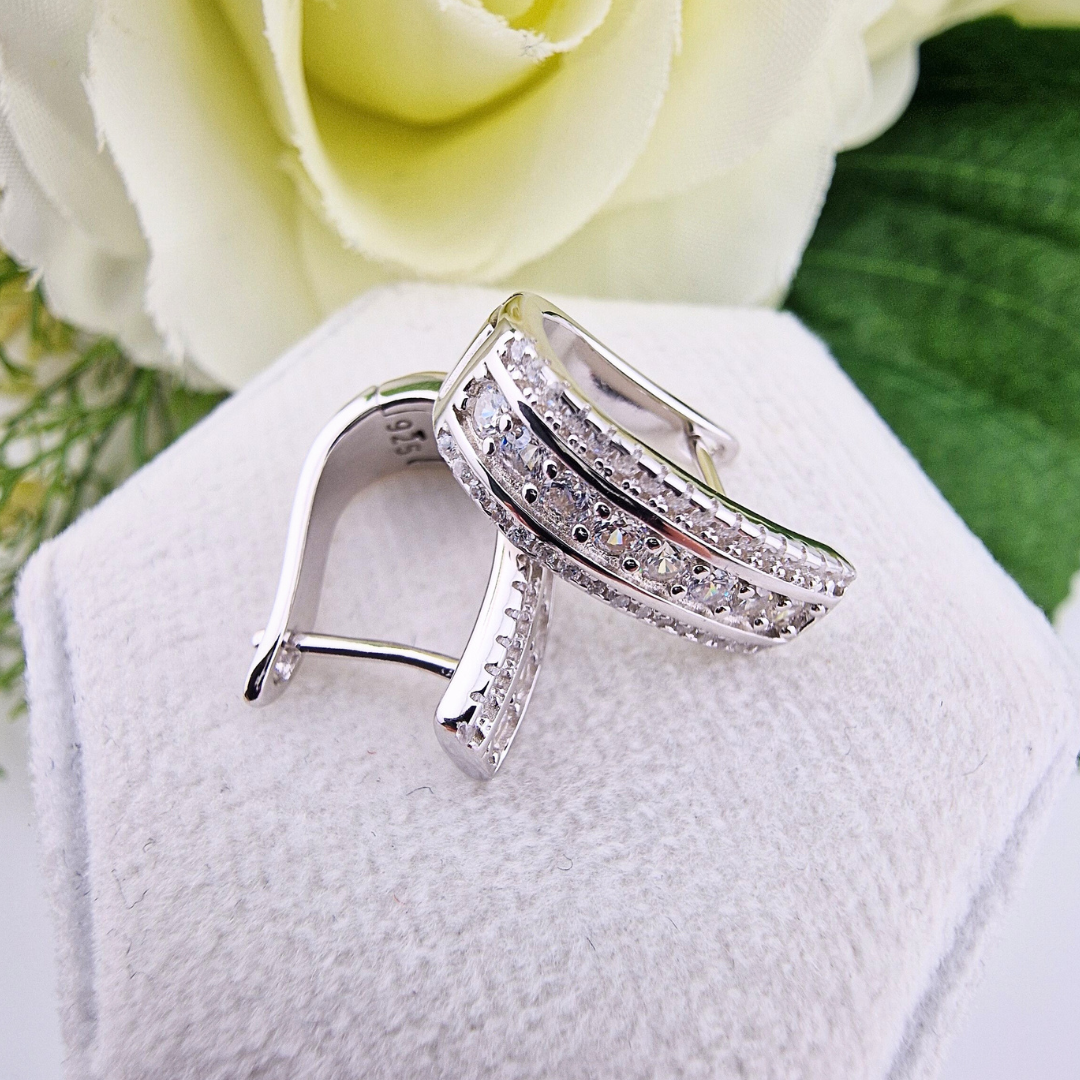 925 Sterling Silver Fancy Cz Huggies Hoop Earrings
