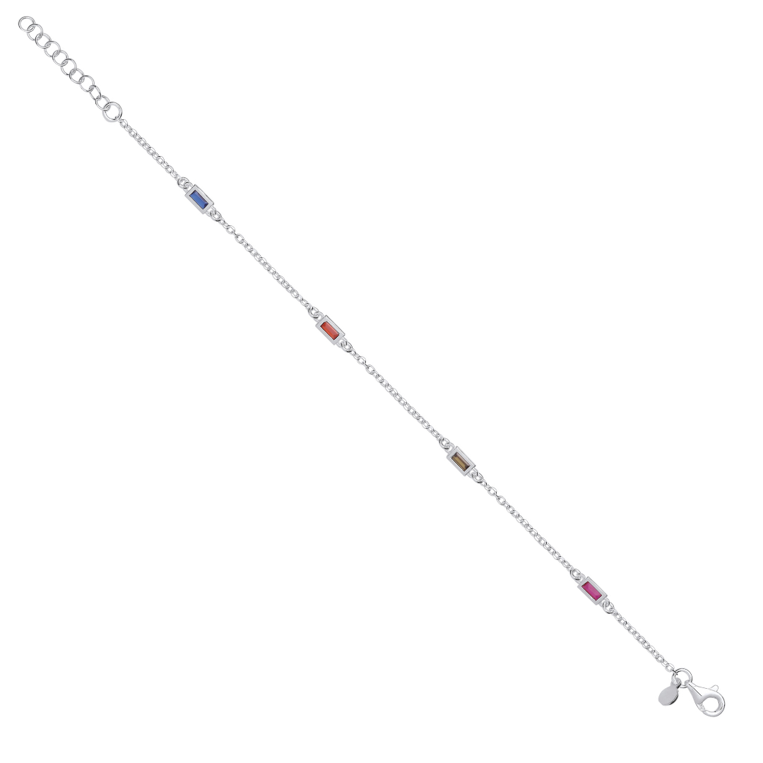 925 Sterling Silver Five Colour Cubic Zirconia Bracelet
