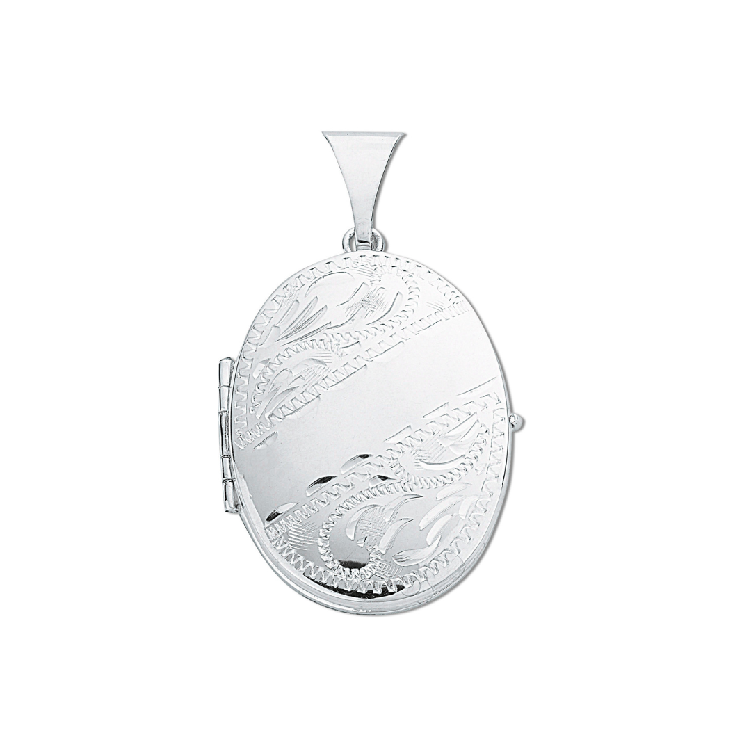 925 Sterling Silver Engraved Oval Shaped Family Locket with Chain