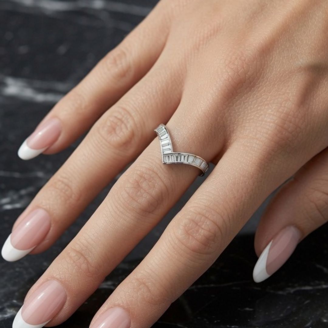 925 Sterling Silver Baguette Cut CZ Channel Set Wishbone Ring