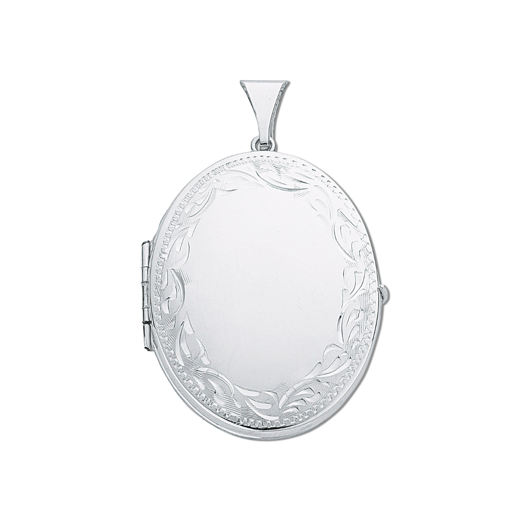 925 Sterling Silver Large Engraved Oval Shaped Family Locket