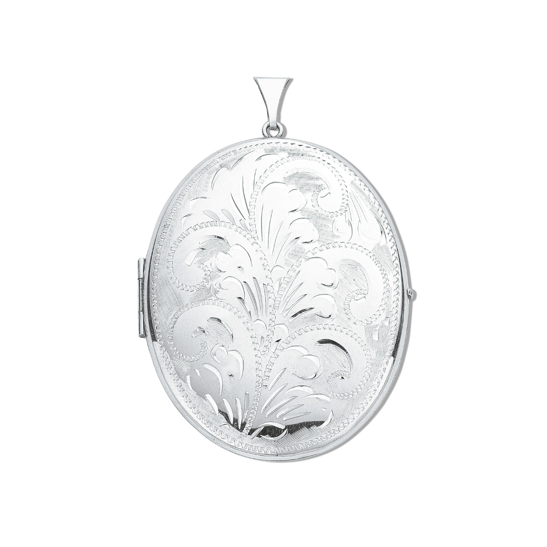 Sterling Silver Oval Engraved Locket On Chain | 16-22 Inch Adjustable Necklace