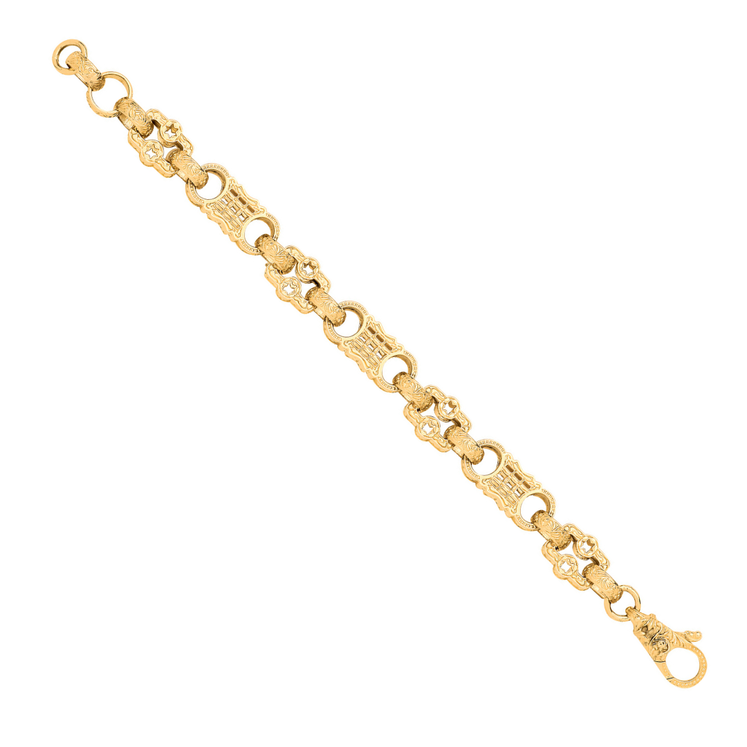 9ct Yellow Gold Stars & Bars Gents Large Link Bracelet