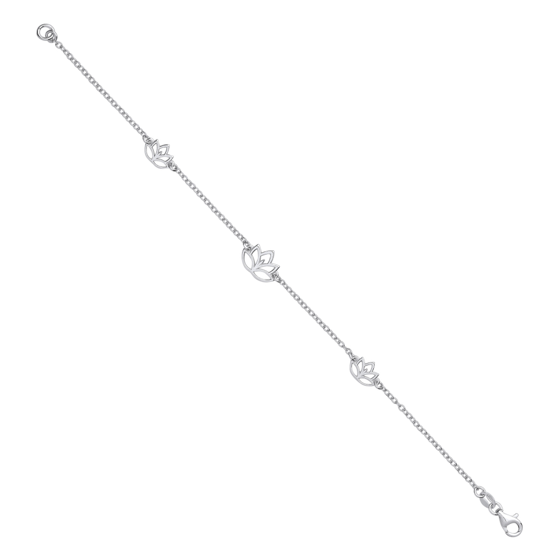 925 Sterling Silver Lotus Flowers Ladies Bracelet