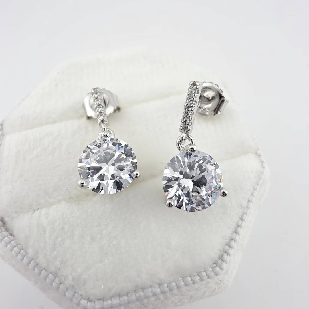 925 Sterling Silver Cubic Zirconia Drop Stud Earrings