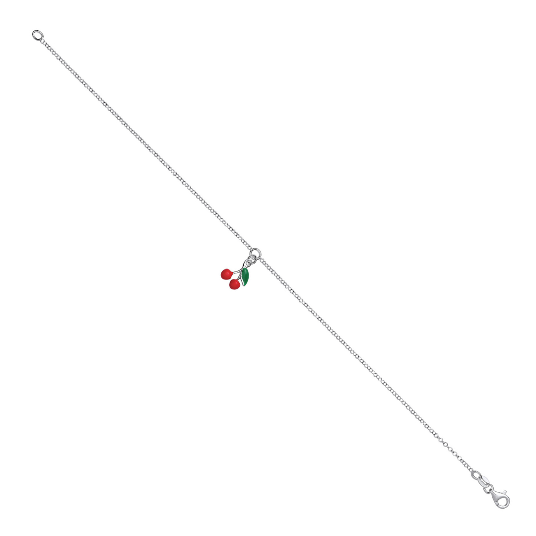 925 Sterling Silver Red Cherry Anklet