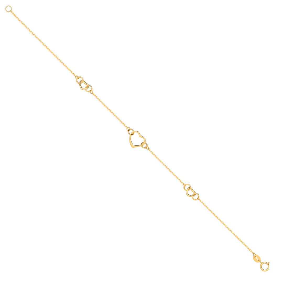 9ct Yellow Gold Hearts Ladies Bracelet