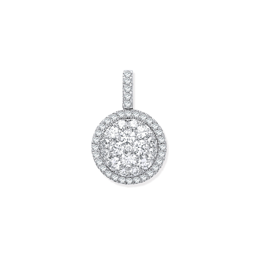 18ct White Gold 1.13ct Round Diamond Drop Pendant