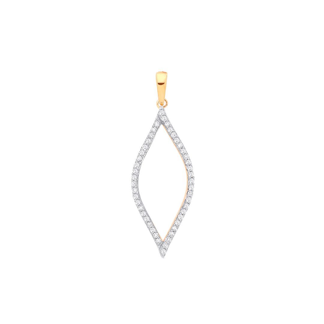 9ct Yellow Gold 0.17ct Marquise Shaped Diamond Drop Pendant