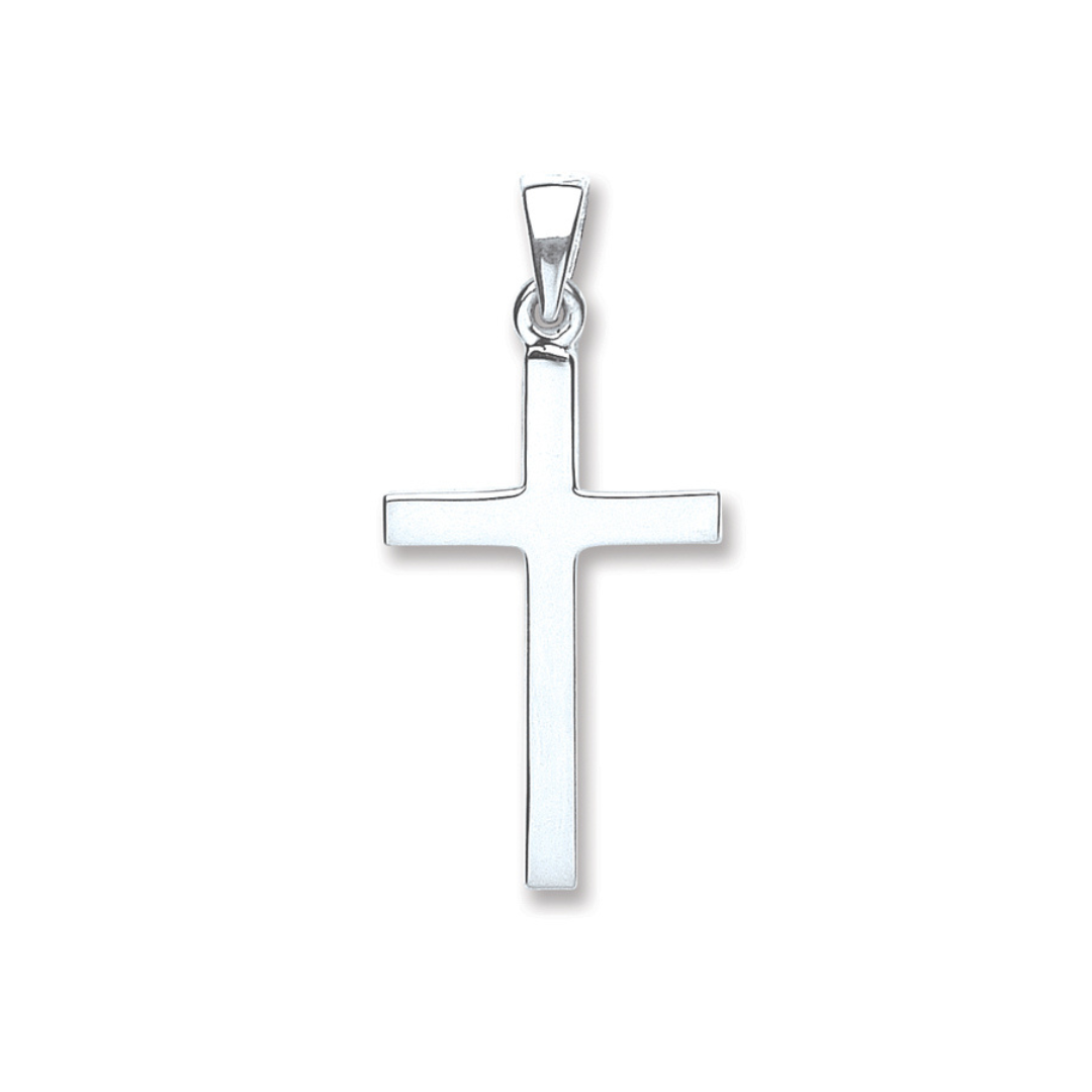 925 Sterling Silver Large Plain Cross Pendant with Chain