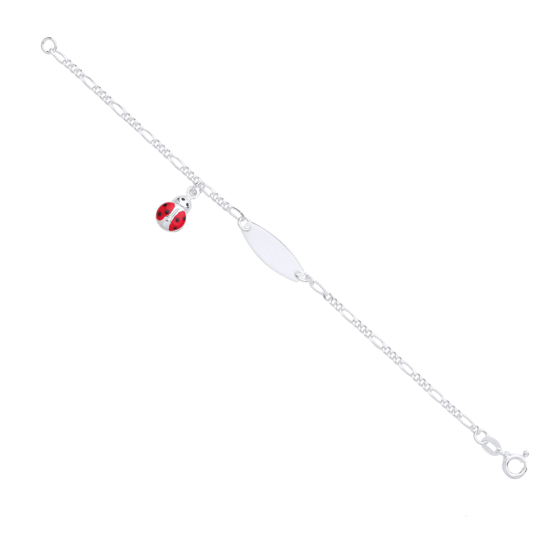 925 Sterling Silver Ladybird Charm & ID Childs Bracelet