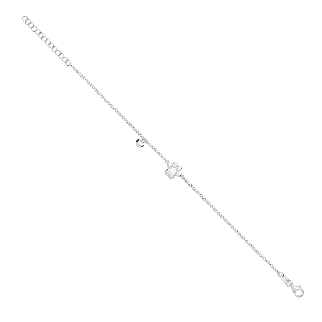925 Sterling Silver Dog Paw & Heart Bracelet