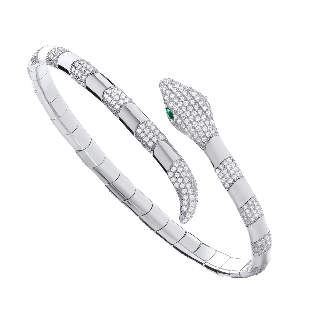 925 Sterling Silver Cubic Zirconia Snake Bangle