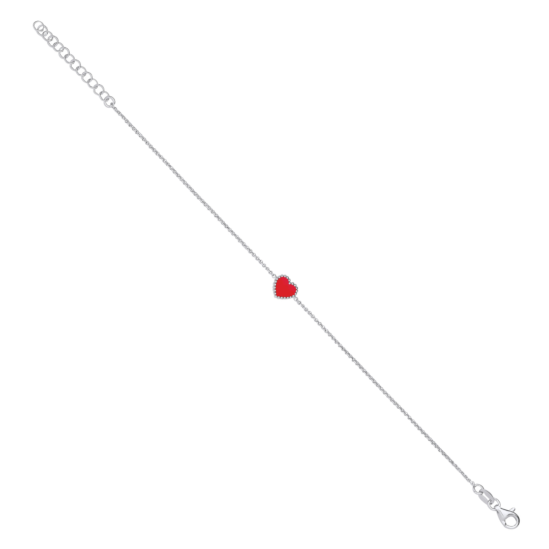 925 Sterling Silver Red Enamel Heart Bracelet