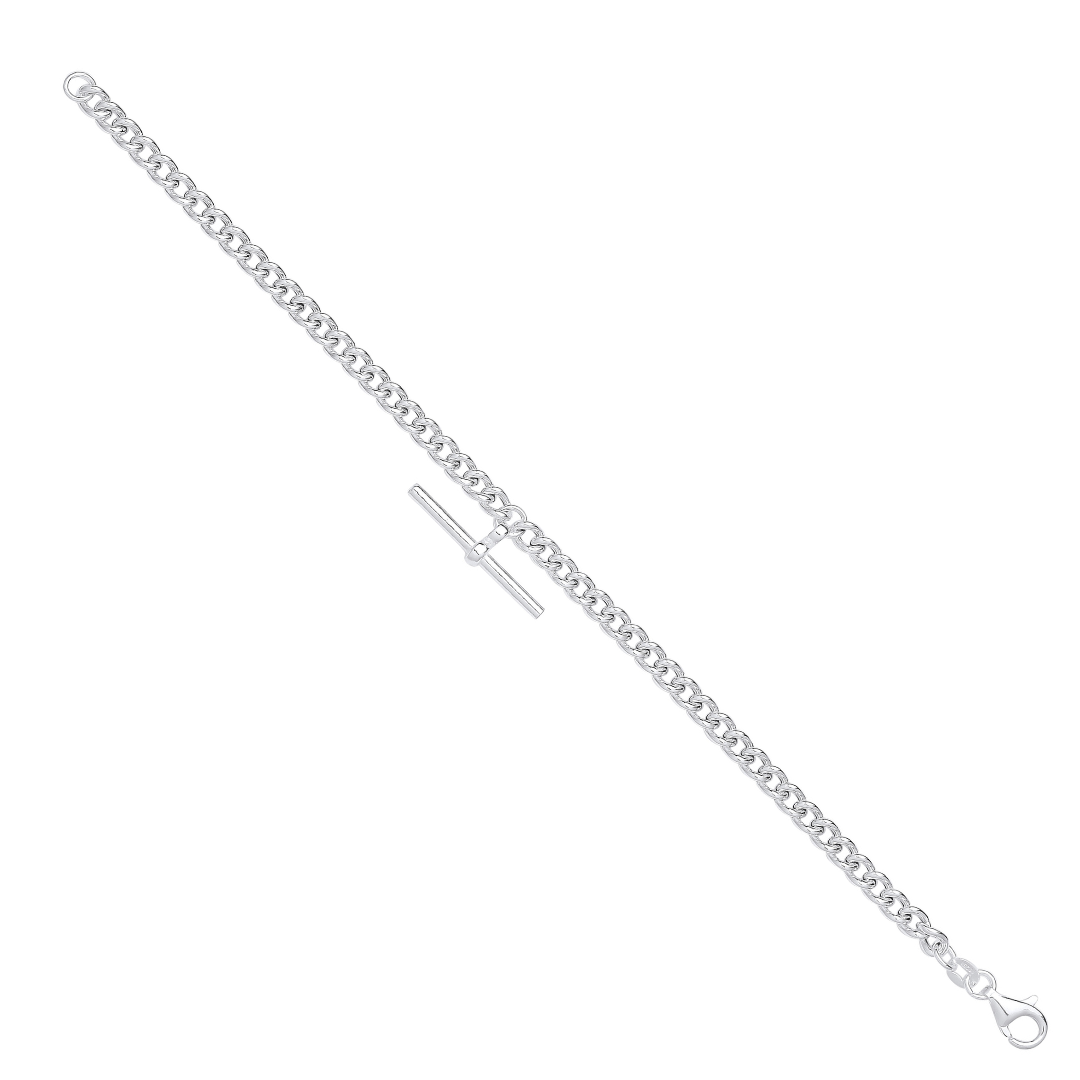 925 Sterling Silver T-Bar Pendant Curb Chain Necklace/Bracelet