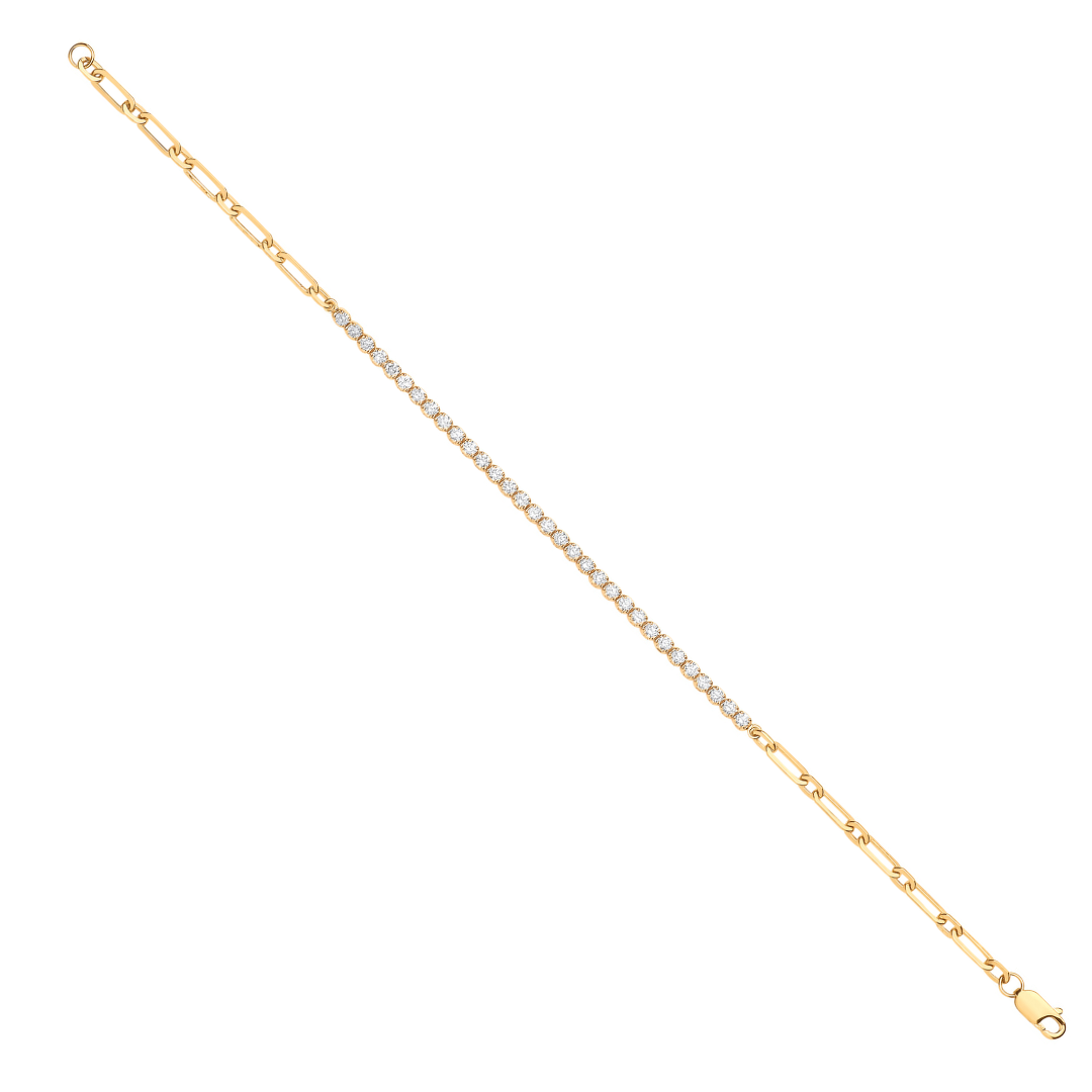 18ct Yellow Gold Half & Half Diamond Tennis Bracelet 0.80ct