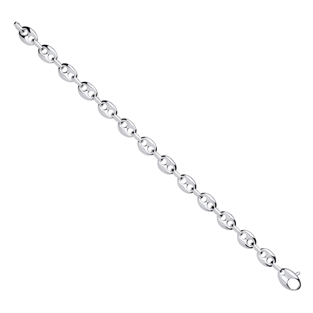 925 Sterling Silver Coffee Bean Link Gents Bracelet