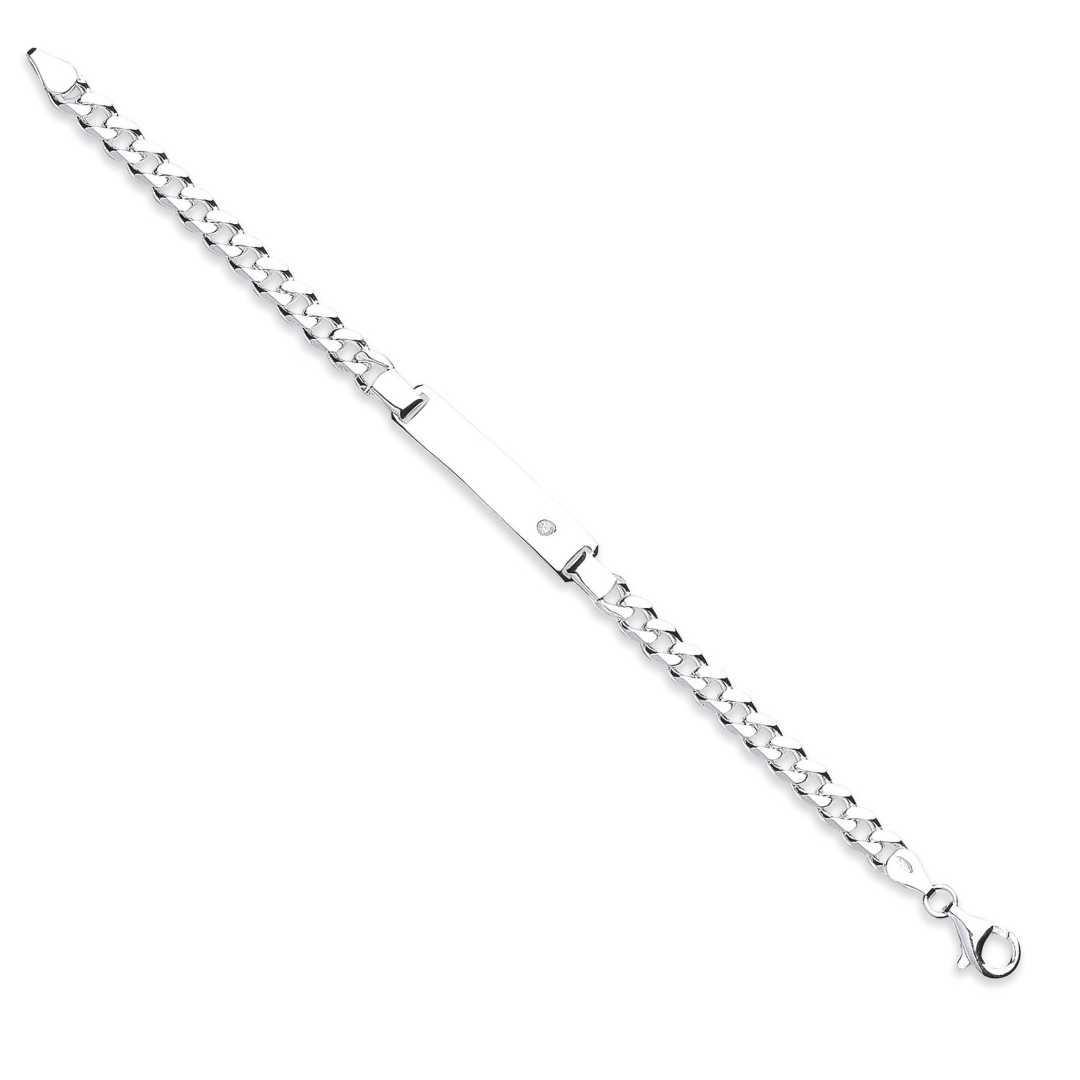 925 Sterling Silver Cz ID Ladies 7" Bracelet