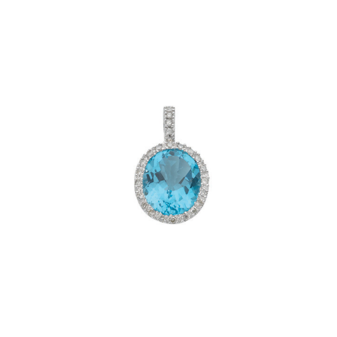9ct White Gold 0.21ct Diamond & 5.85ct Blue Topaz Pendant