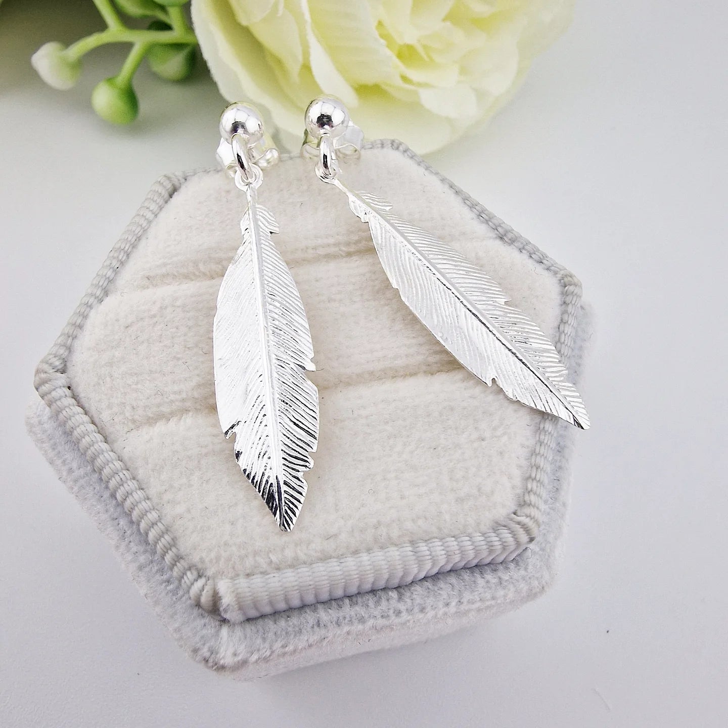 925 Sterling Silver Feather Drop Earrings