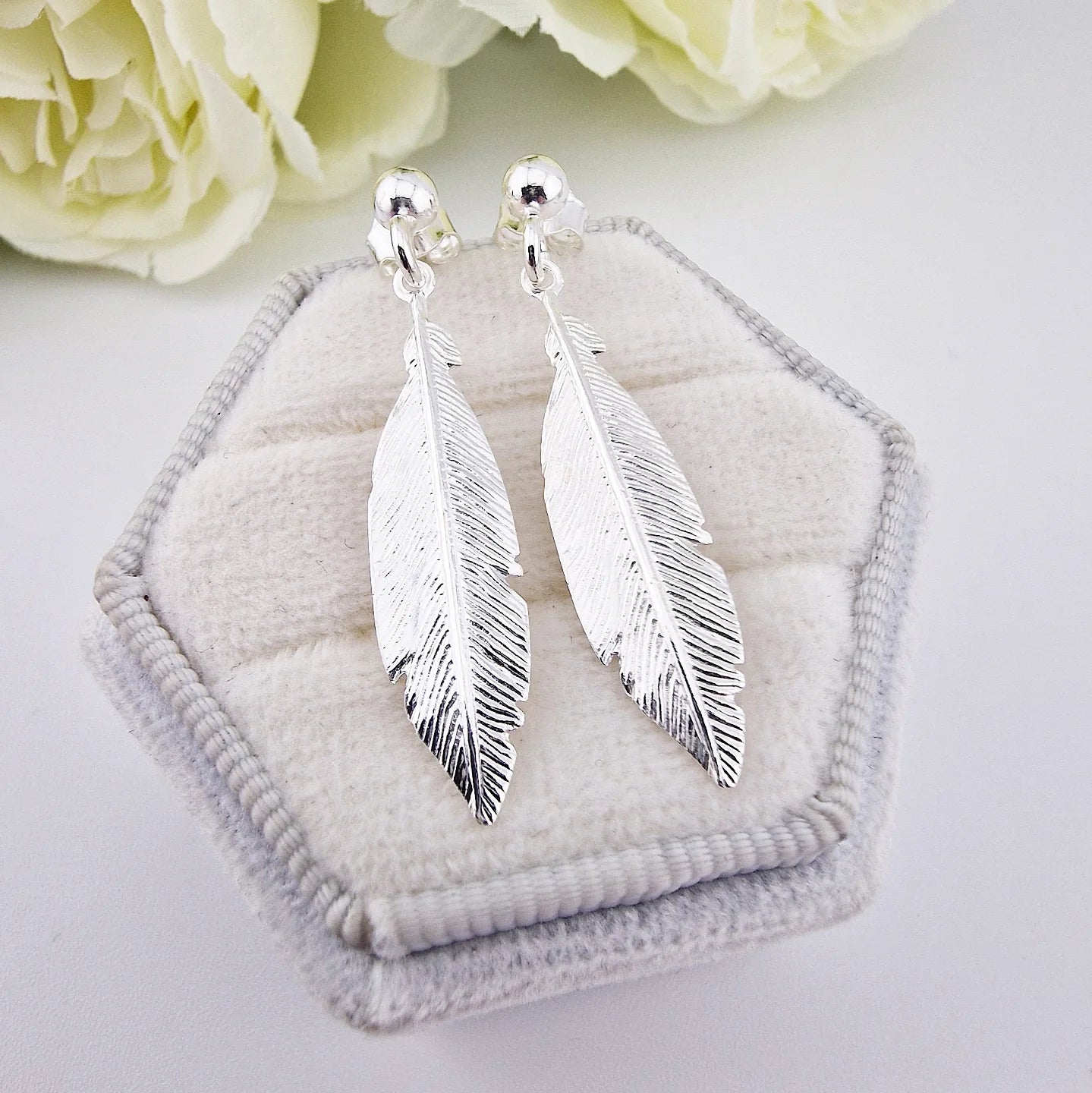 925 Sterling Silver Feather Drop Earrings