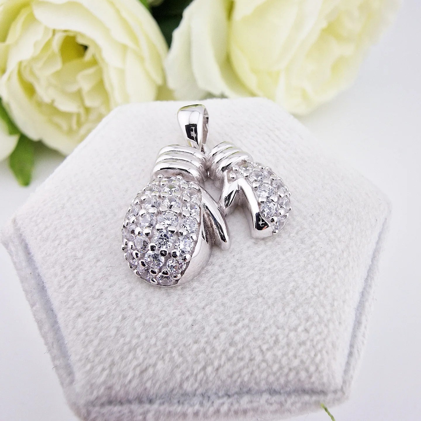 925 Sterling Silver CZ Boxing Gloves Drop Pendant with Chain
