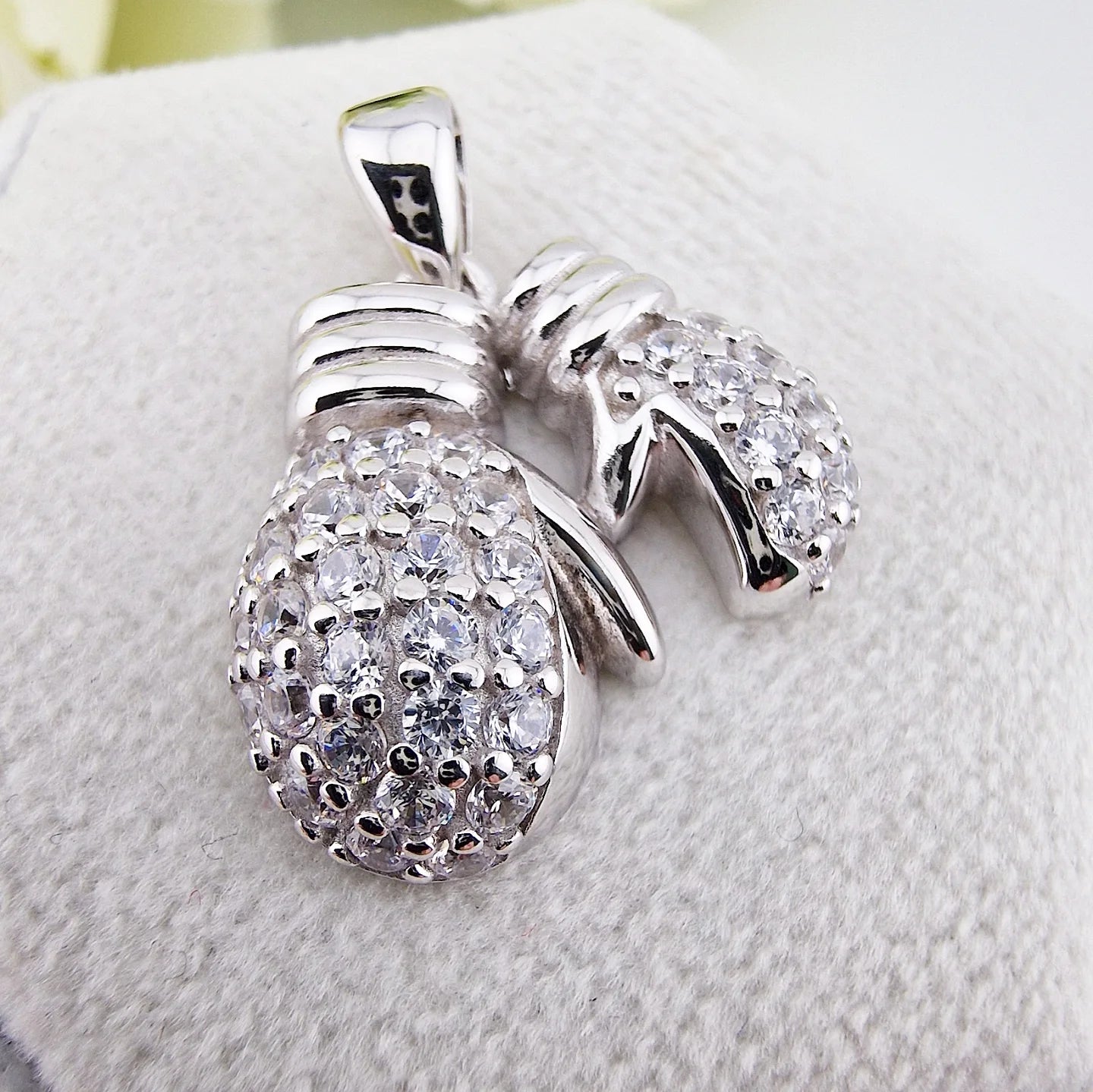 925 Sterling Silver CZ Boxing Gloves Drop Pendant with Chain