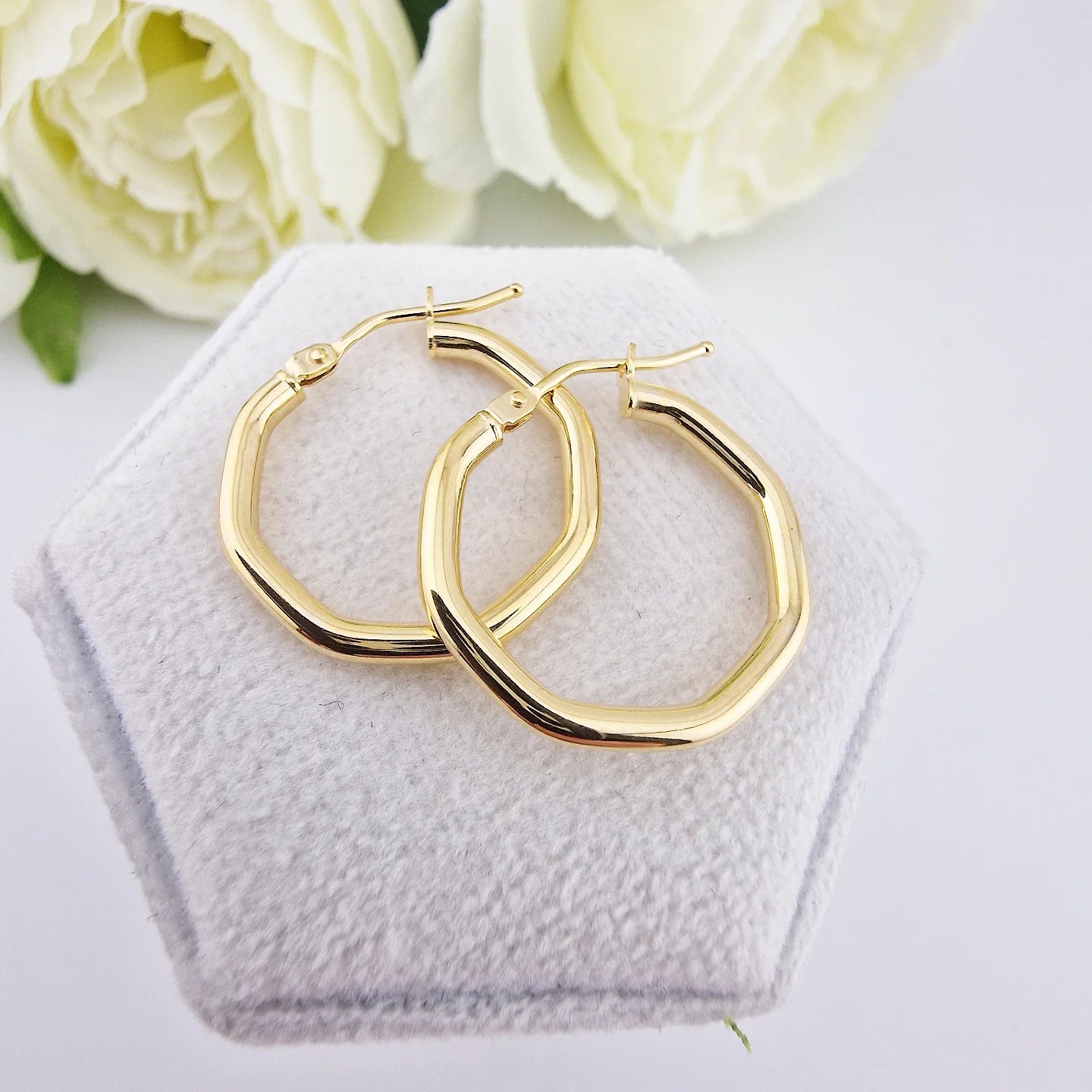 9ct Yellow Gold Octagon Hoop Earrings