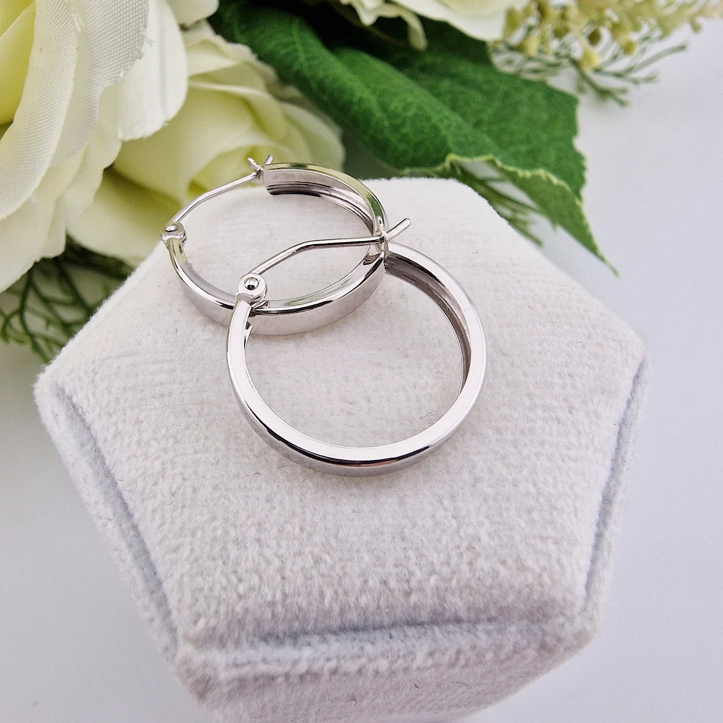 9ct White Gold 18mm Hoop Earrings