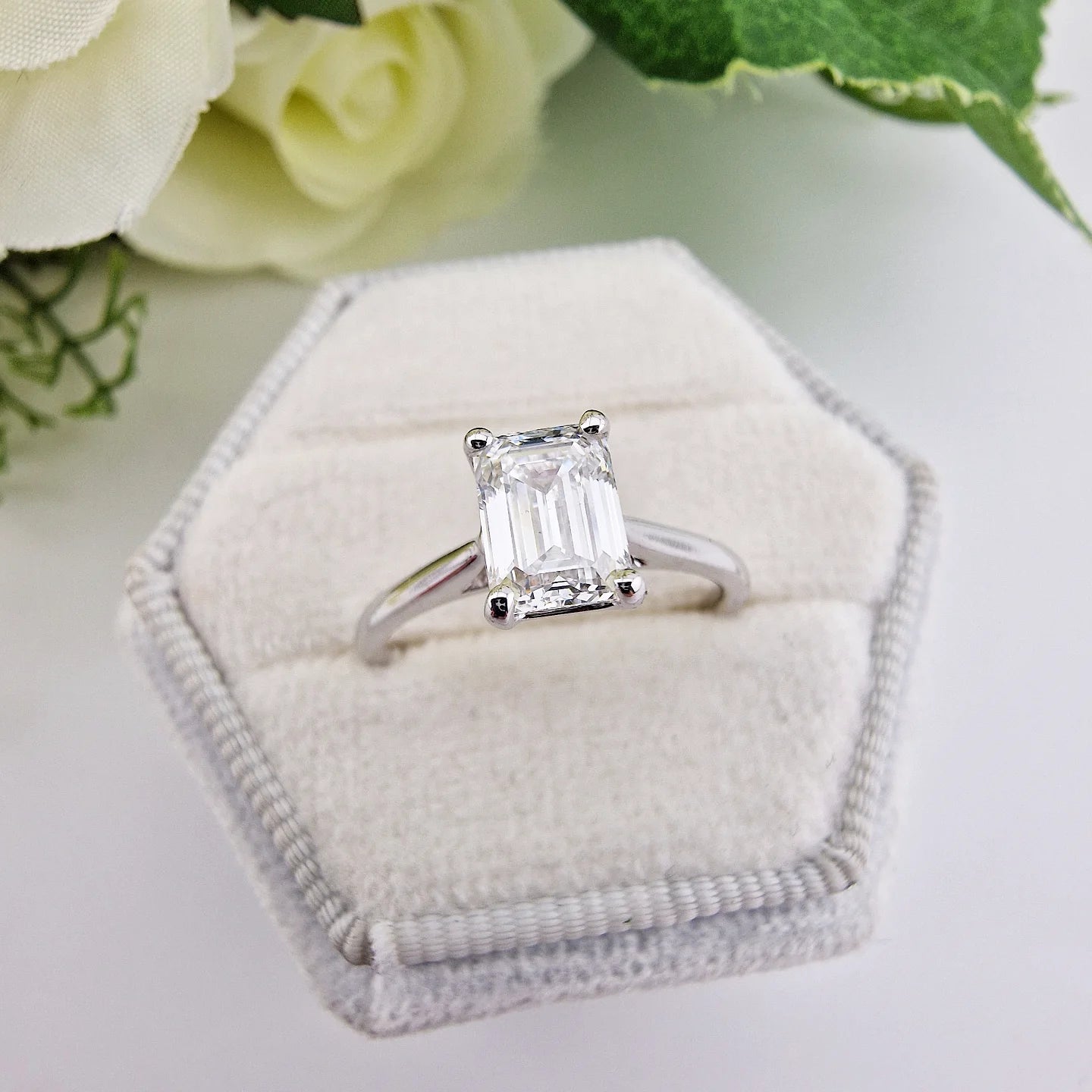 18ct White Gold 1.00ct Emerald Cut Lab Grown Diamond Ring IGI Certified