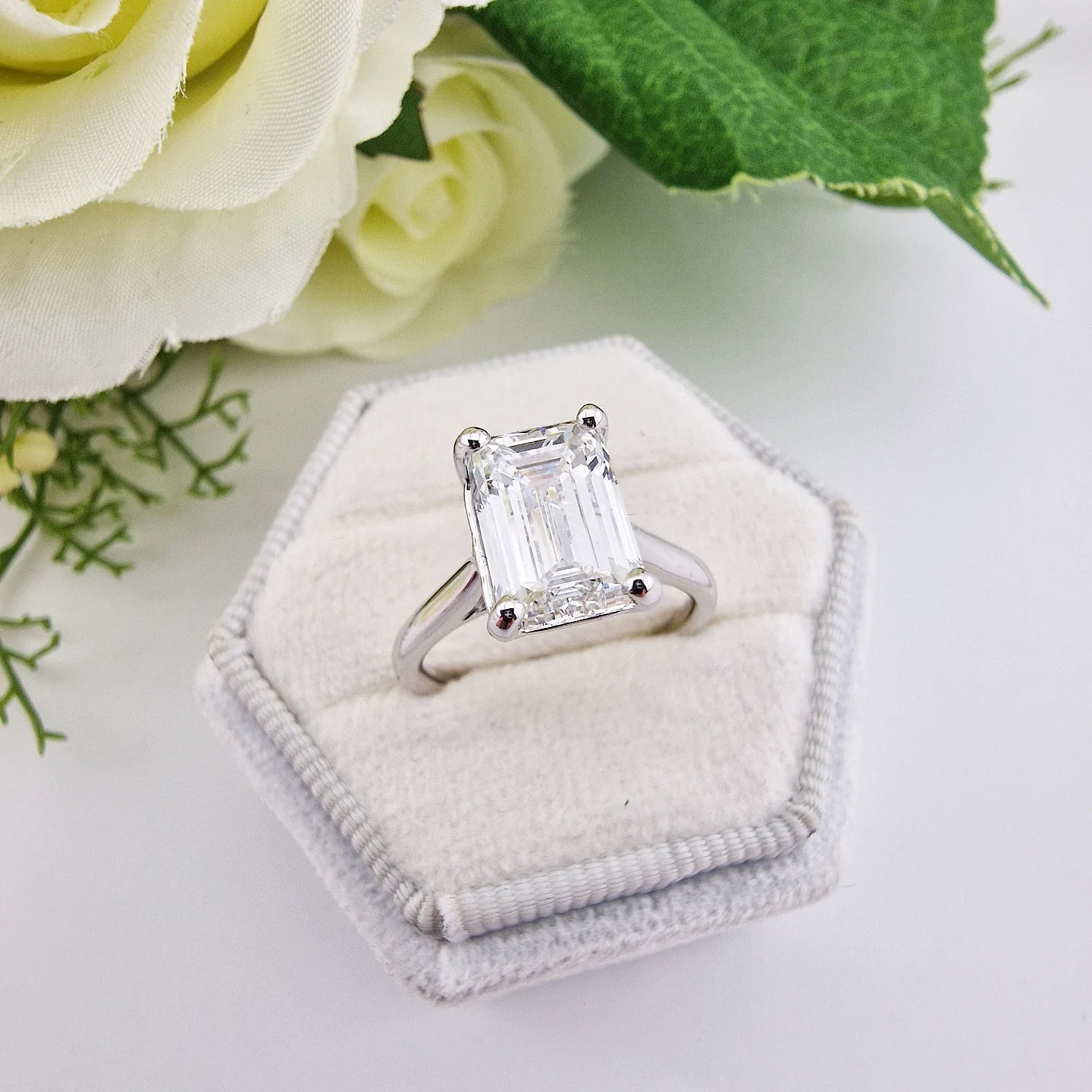 18ct White Gold 3.00ct Emerald Cut Lab Grown Diamond Ring IGI Certified
