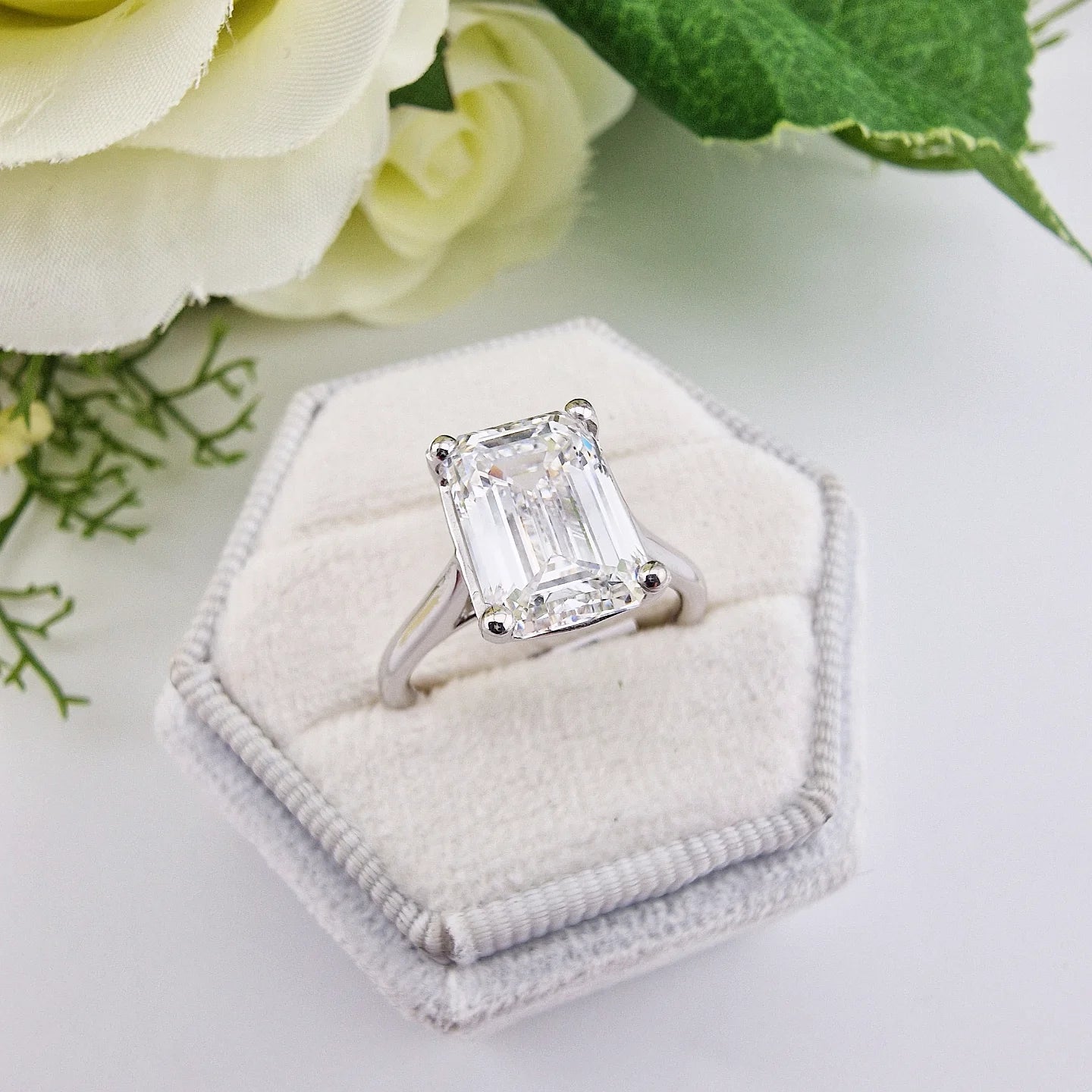 18ct White Gold 4.00ct Emerald Cut Lab Grown Diamond Ring IGI Certified