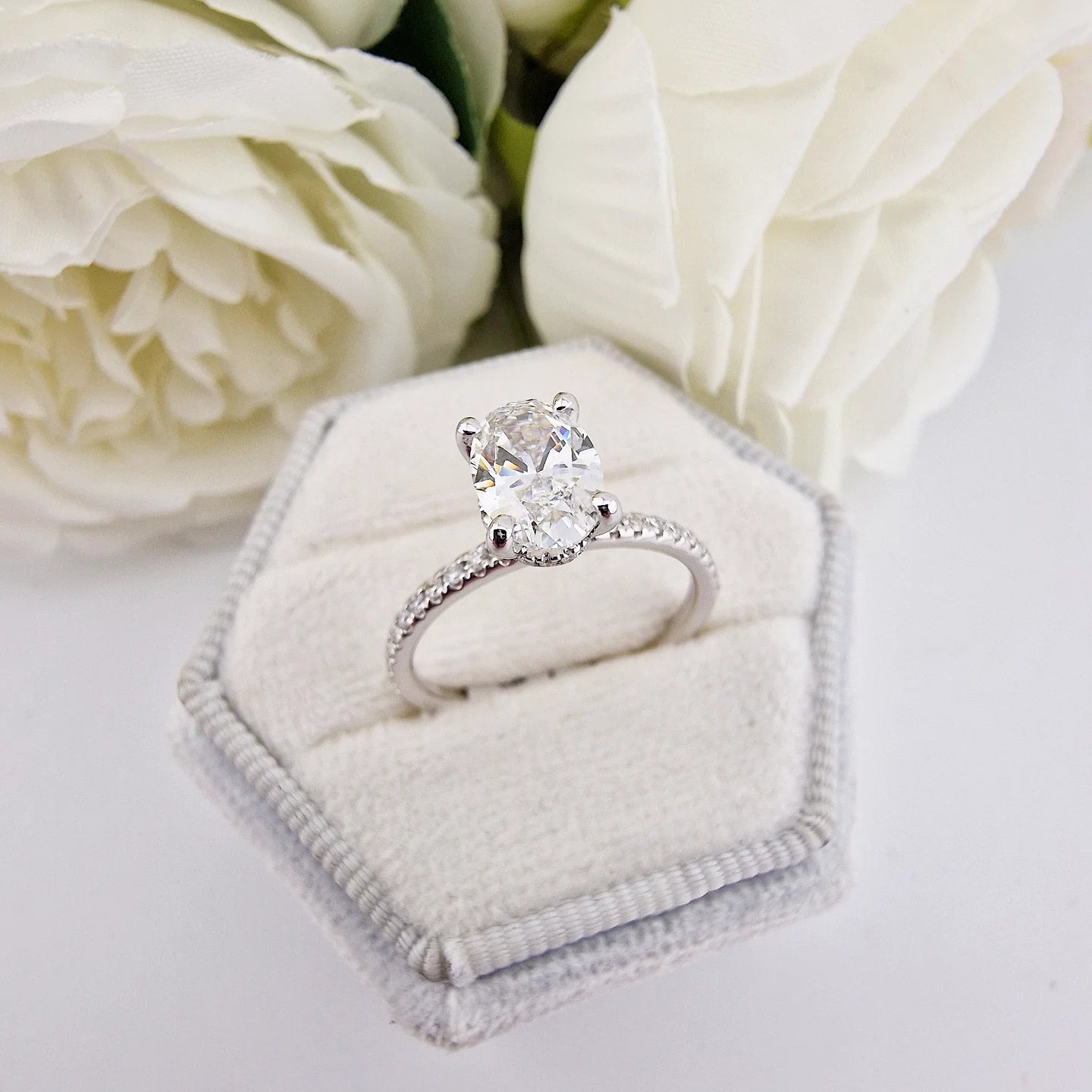 18ct White Gold 1.21ct Oval Lab Grown Hidden Halo Diamond Ring IGI Certified