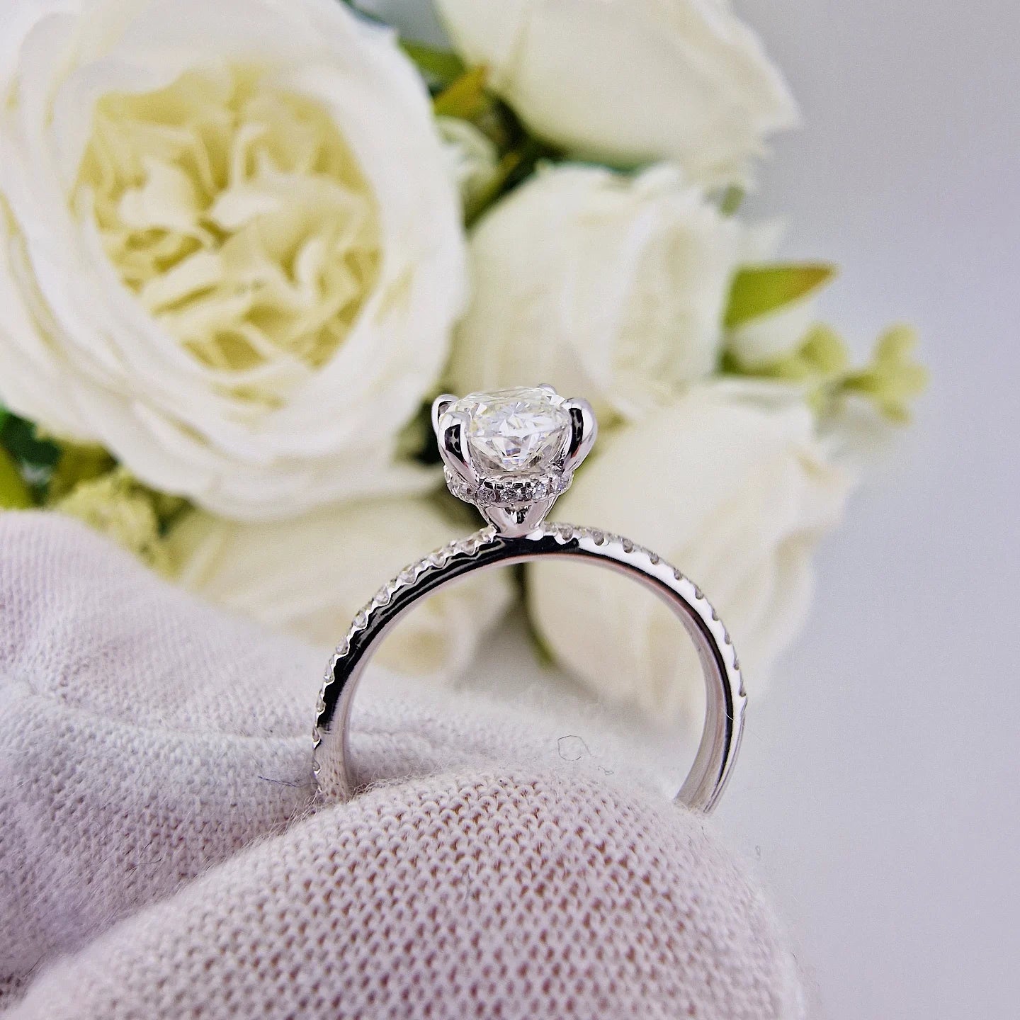 18ct White Gold 1.21ct Oval Lab Grown Hidden Halo Diamond Ring IGI Certified