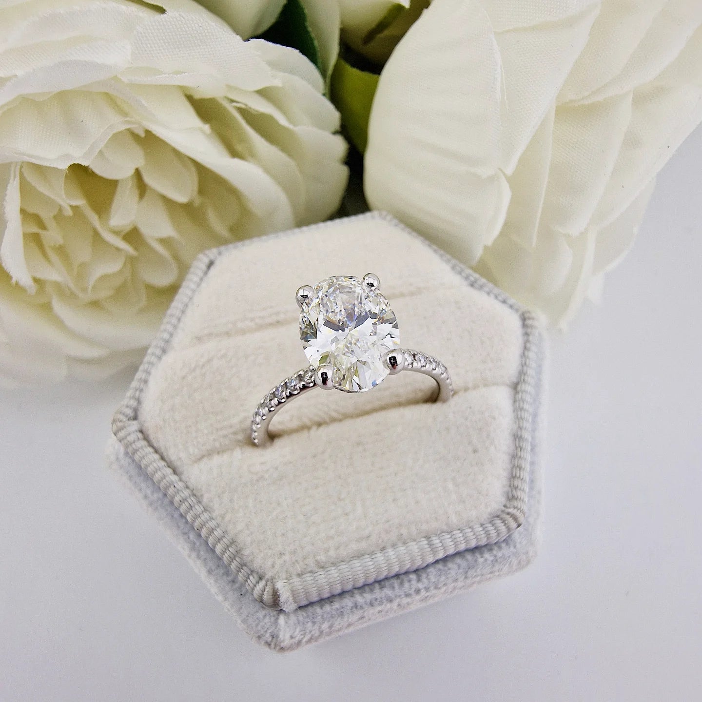 18ct White Gold 2.24ct Oval Lab Grown Hidden Halo Diamond Ring IGI Certified