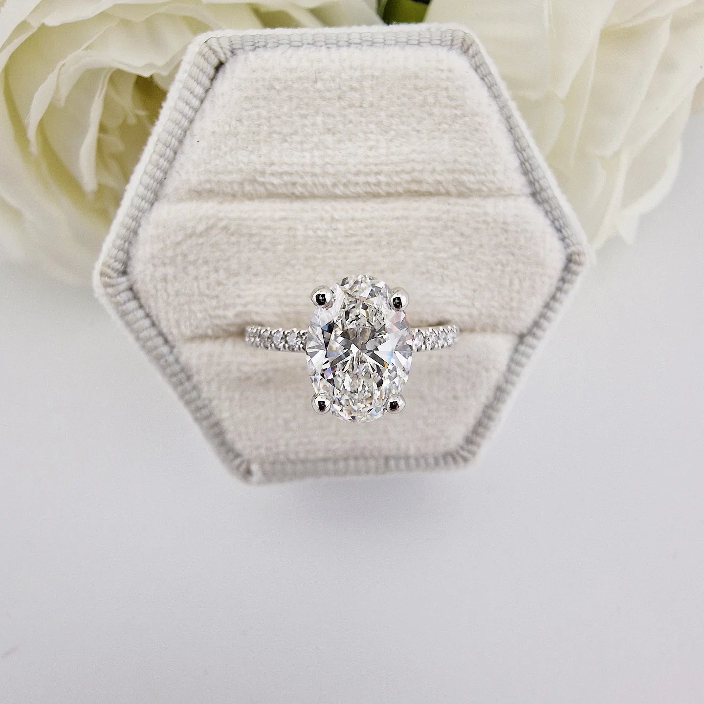 18ct White Gold 2.24ct Oval Lab Grown Hidden Halo Diamond Ring IGI Certified