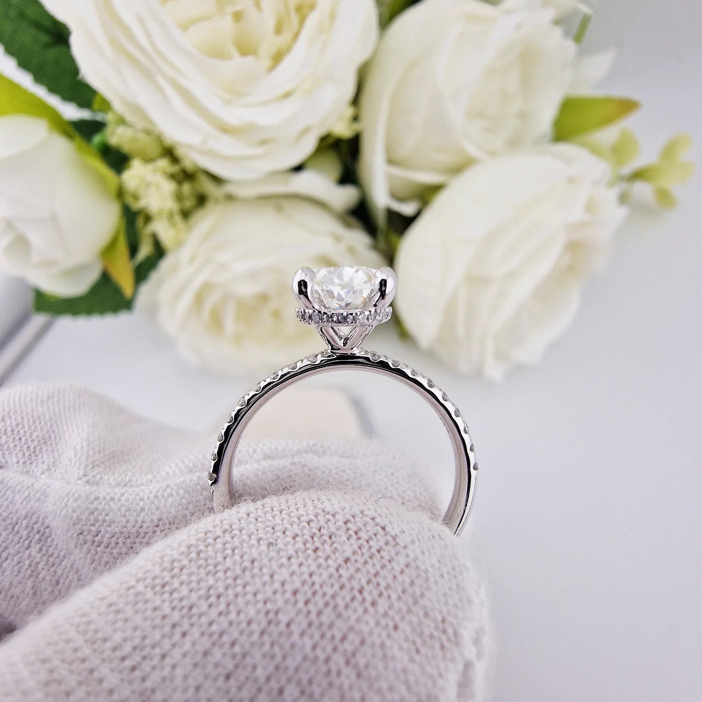 18ct White Gold 2.24ct Oval Lab Grown Hidden Halo Diamond Ring IGI Certified