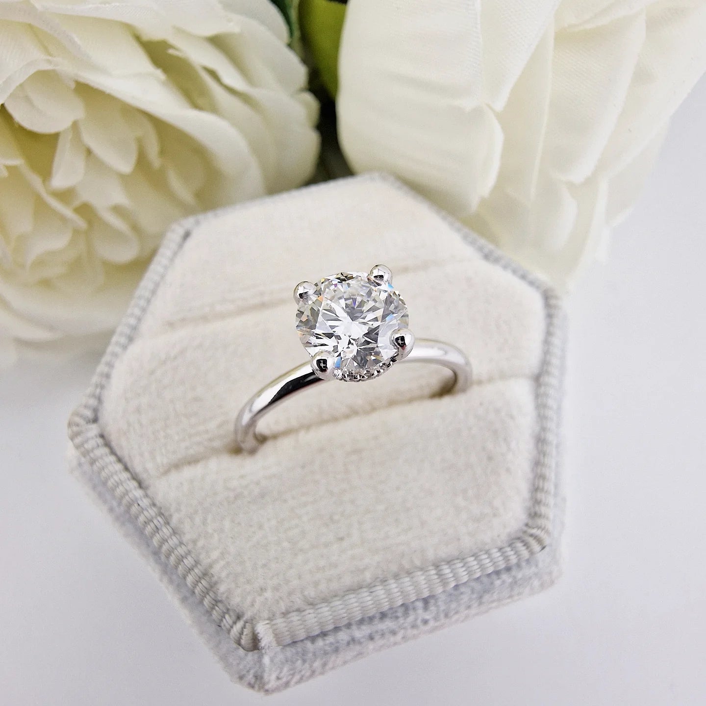 18ct White Gold 1.05ct Solitaire Lab Grown Hidden Halo Diamond Ring IGI Certified