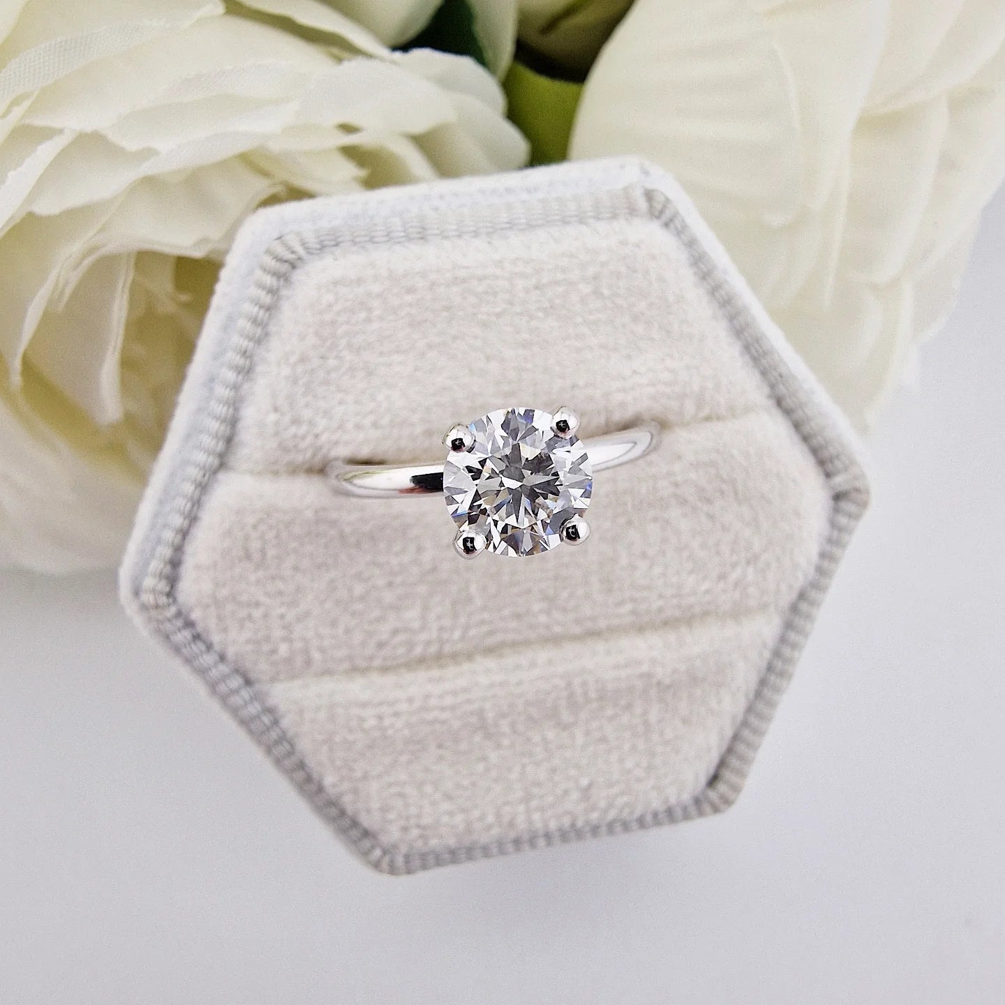 18ct White Gold Solitaire Lab Grown Hidden Halo Diamond Ring IG