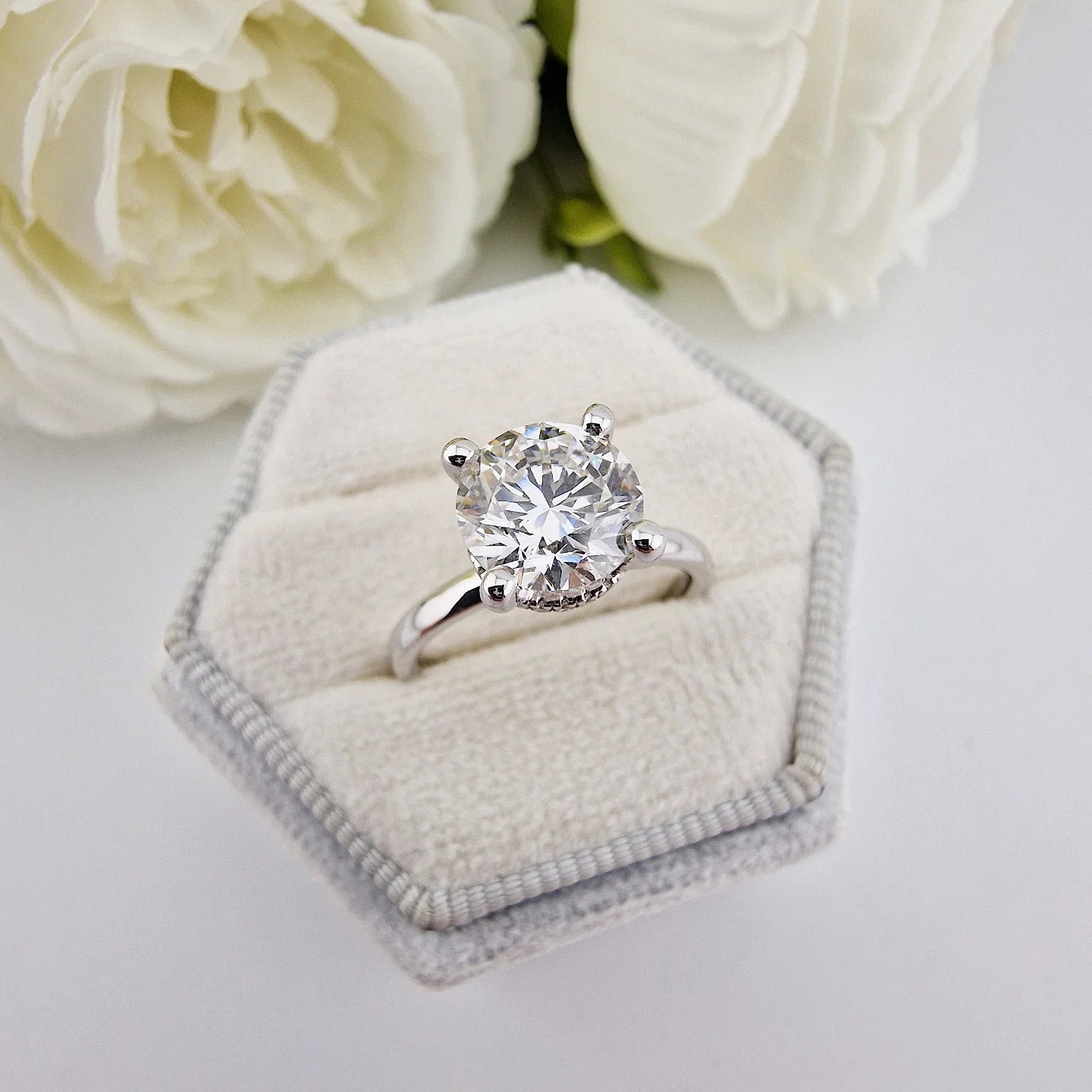 18ct White Gold 2.07ct Solitaire Lab Grown Hidden Halo Diamond Ring IGI Certified
