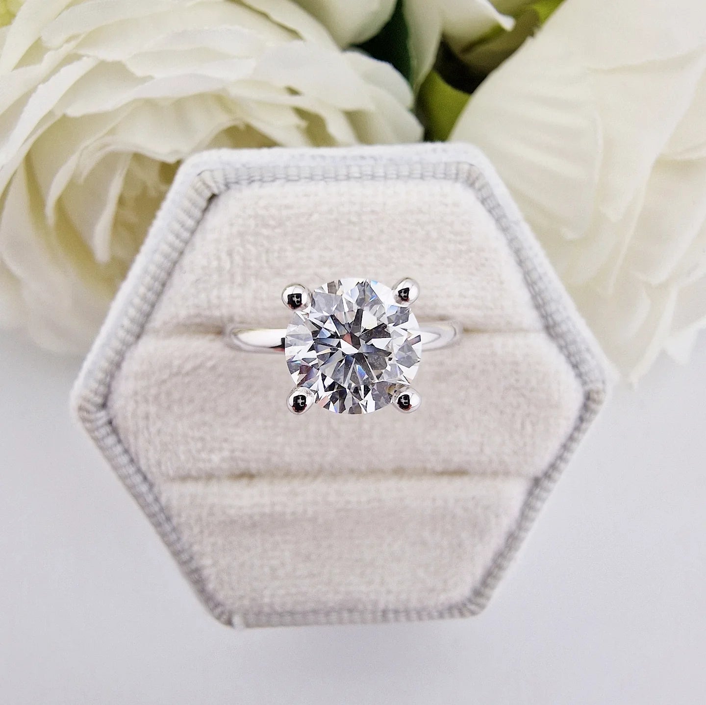 18ct White Gold 2.07ct Solitaire Lab Grown Hidden Halo Diamond Ring IGI Certified